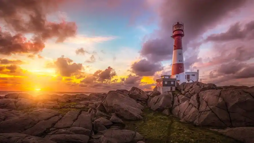 壁纸,3840x2160,灯塔,日出和日落,天空,石,高动态光照渲染,大自然