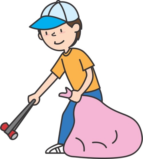 捡垃圾的男孩插图(男孩,垃圾,鸭舌帽,钳子,袋子,简笔画)手绘插图_北极