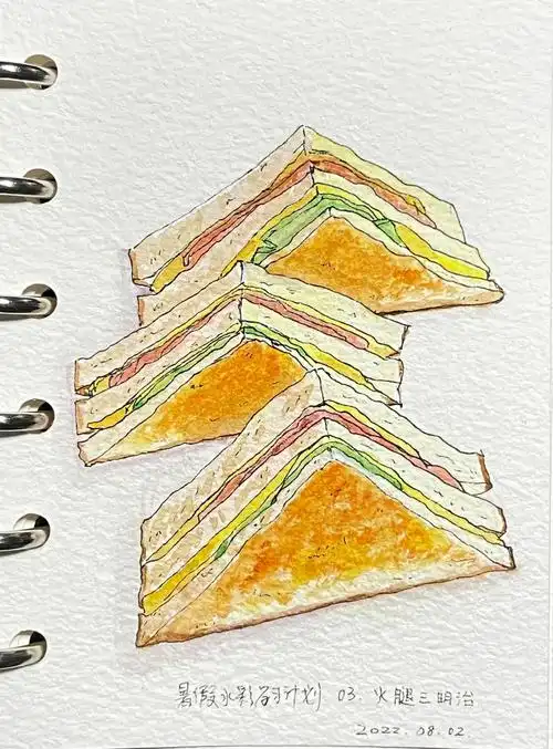 暑假水彩学习计划第三课火腿三明治