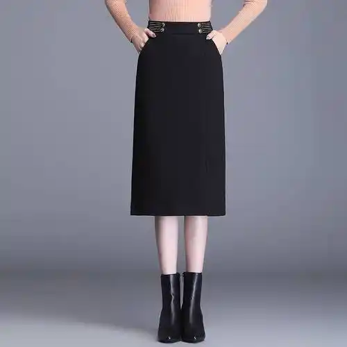 半身裙女毛呢短裙女秋冬2021新款高腰显瘦字包臀松紧腰中长款过膝