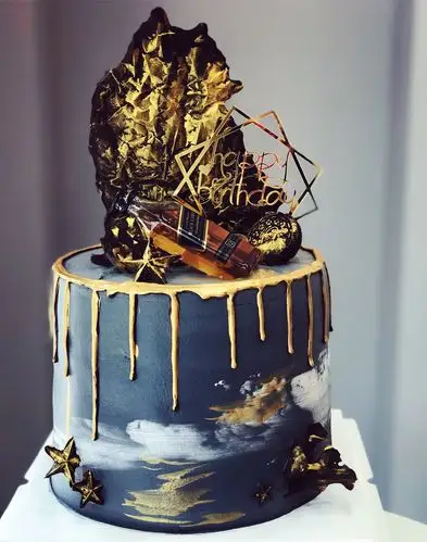 ins网红男士黑金黑方滴落生日蛋糕男友老公加高创意洋酒蛋糕上海