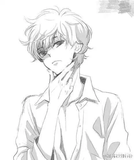 黑白线稿少年骚年二次元帅哥美男壁纸插画素描