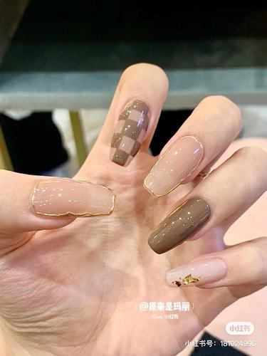 mei studio美甲 棋盘格秋冬网红同款2021新款可拆卸穿戴甲成品