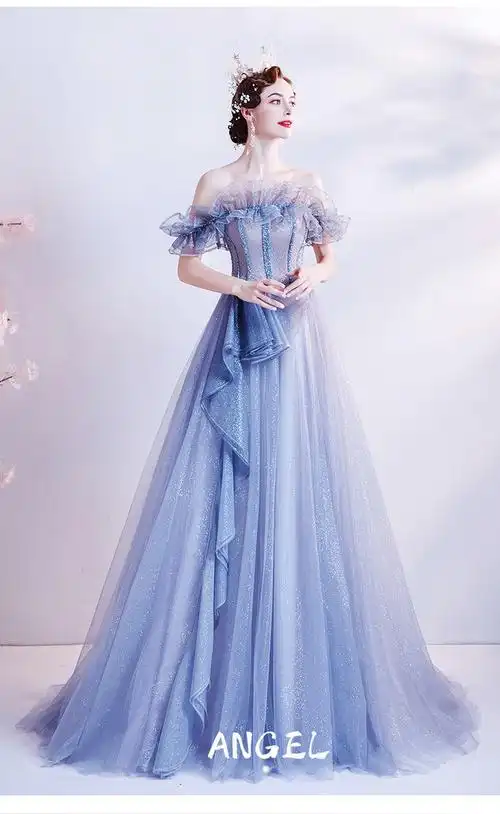 梦幻仙大气晚礼服裙女2022高端新款婚纱礼服长款定制联名款 深蓝色 l