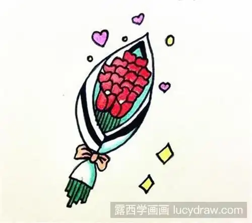 玫瑰花束简笔画教程