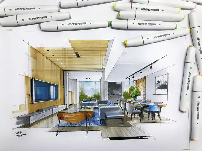 马克笔客厅空间上色教程视频第四课