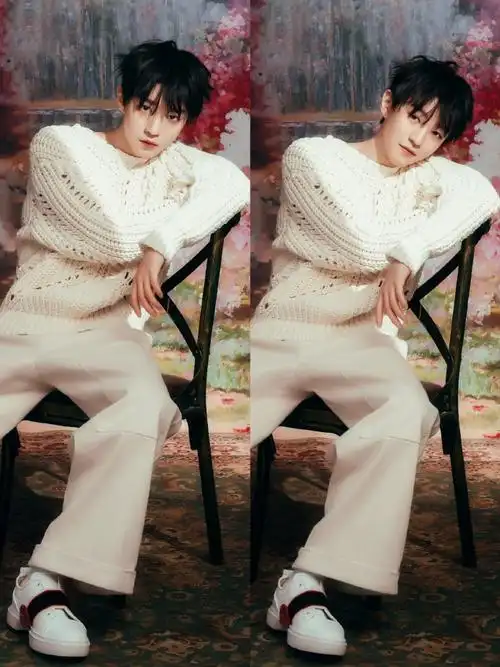 王俊凯白色镂空毛衣造型