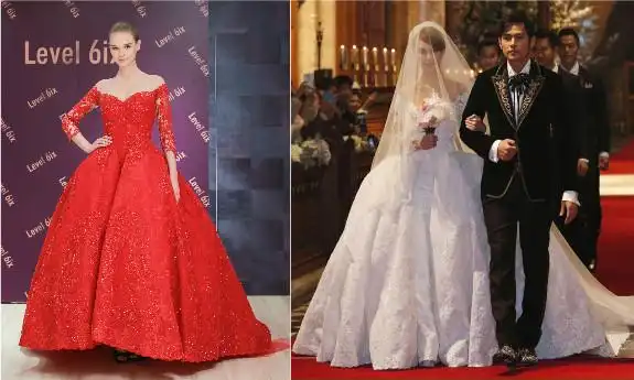 mikael d重新诠释昆凌的婚纱,成为大红色礼服.(图/品牌提供,以下同)