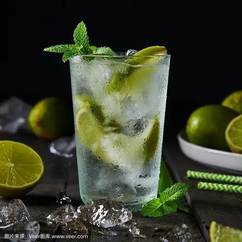 莫吉托鸡尾酒加柠檬和薄荷高球杯加冰.