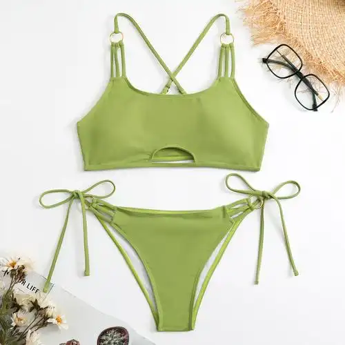 锦纶素色分体吊带女士性感三角比基尼 速卖通亚马逊新款多色泳衣
