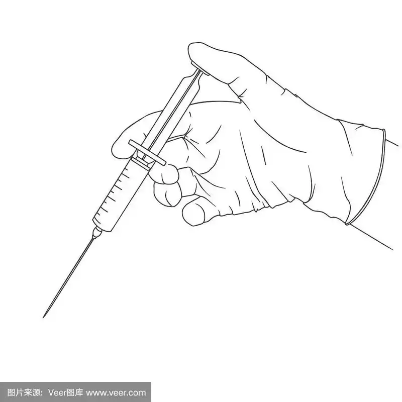 医生或科学家手戴乳胶手套.双手戴无菌手套,手持注射器.