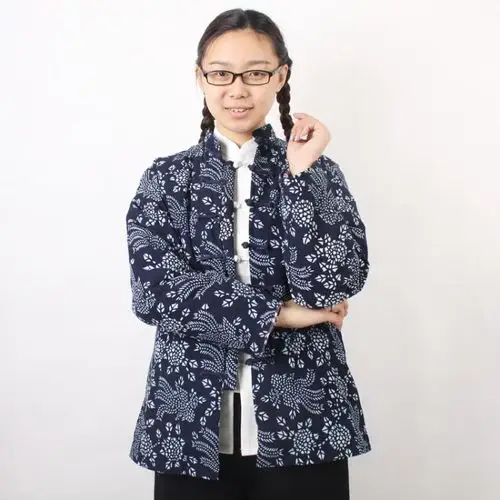 女士唐装棉袄 纯棉老粗布上衣 印花唐装内胆可拆卸