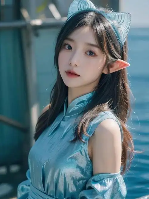 美女清凉一夏女神泳池中尽显婀娜身姿猫耳朵发卡更添俏皮可爱