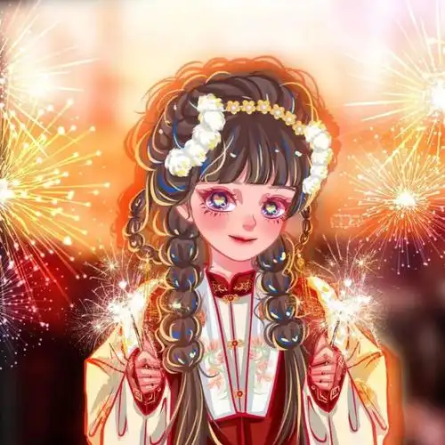 过年新年手绘女生放烟花头像图片