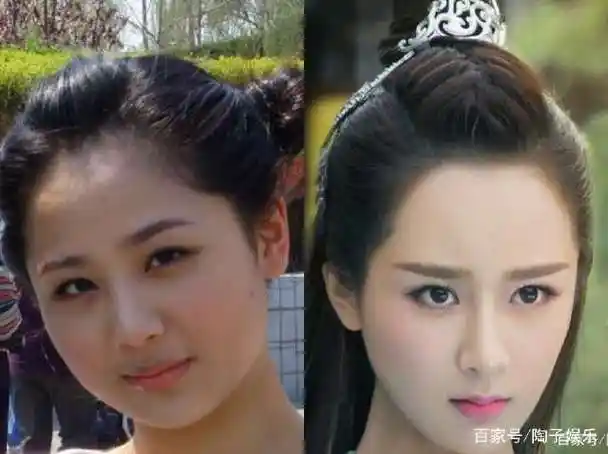 这张对比照应该比较明显一些,原来的杨紫脸盘较宽,属于典型的包子脸