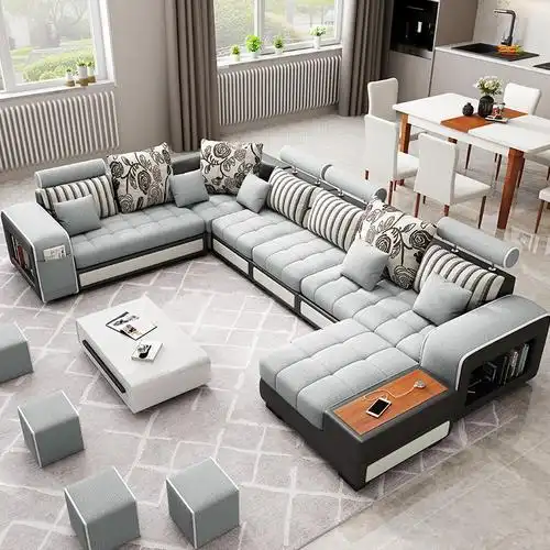 花千紫2020新款布艺沙发现代简约科技布棉麻大小户型沙发客厅组合视频