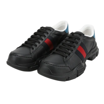 gucci 古驰男鞋男士牛皮红绿条织带薄绒运动鞋 黑色6247010fi601089 6