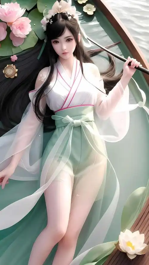 国风动漫穿着汉服的荷花女孩