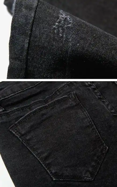 俞兆林假破洞加绒牛仔裤冬薄绒高腰紧身黑色九分抓绒小脚长裤女式女裤