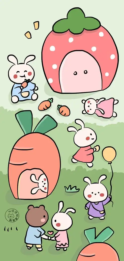 粉色可爱小兔叽萌趣手绘手机壁纸_可爱_手机壁纸下载_美桌网