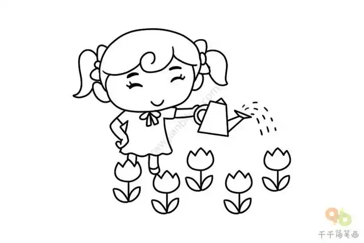 浇花的小姑娘简笔画