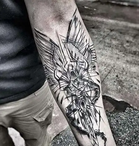 点线小臂天使纹身图案