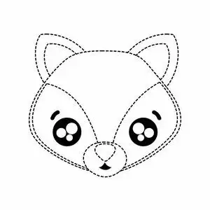 虚线,惊喜狐狸头,可爱动物矢量插图照片