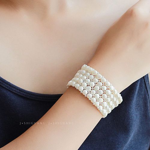 正品天然淡水珍珠手链三排多层遮疤宽手排女友闺蜜生日礼物日韩风