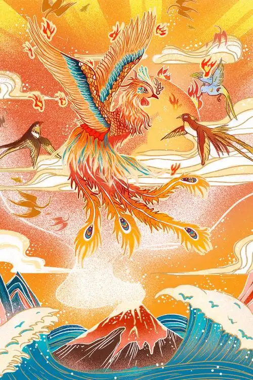 凤凰涅盘重生凤舞九天插画