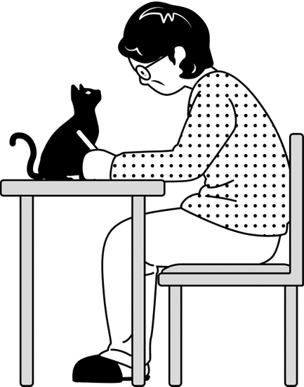 黑白卡通人物女人侧面坐姿