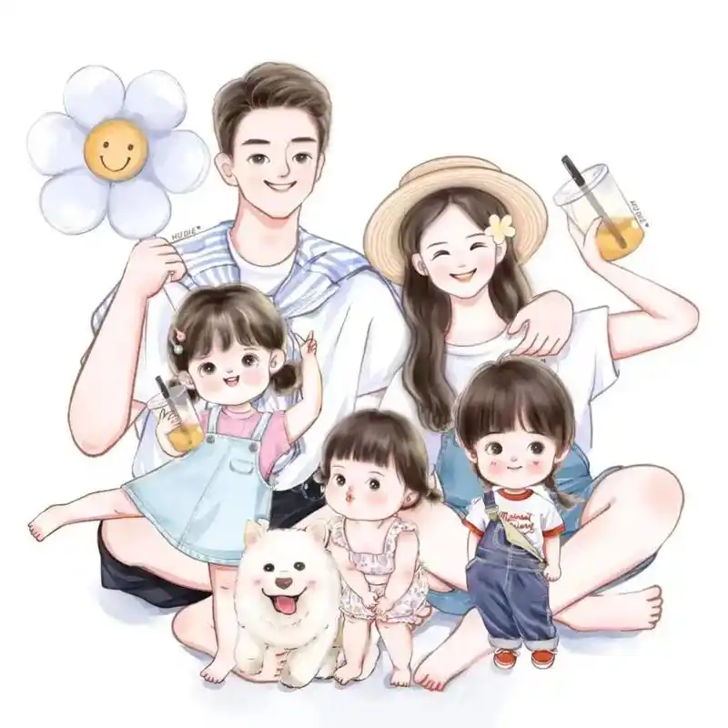 一家五口也来啦#开心一家人幸福一辈子 #全家福卡通头像 - 抖音