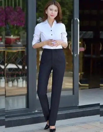 职业装西裤女直筒2018夏季中高腰长裤西装裤工作女裤银行制服藏青