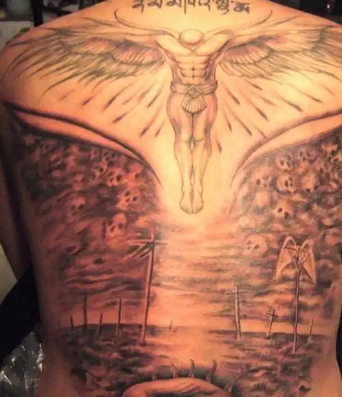 满背天使纹身图案