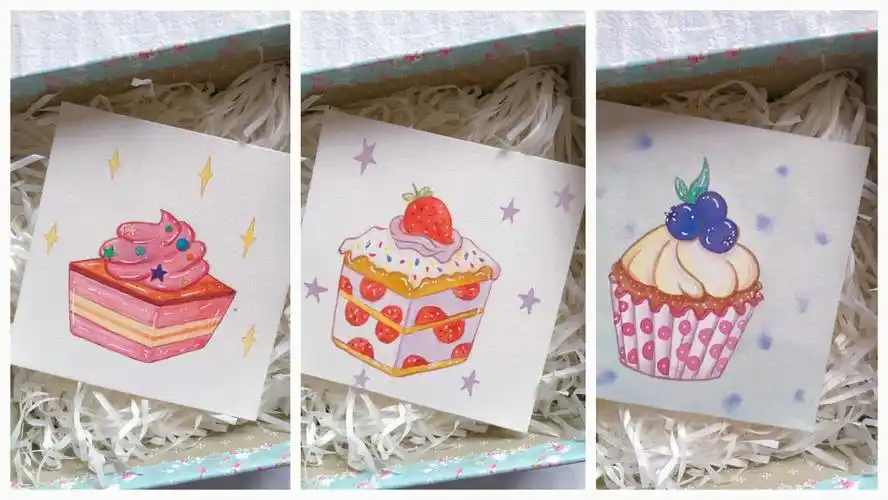 以前练习的小画现在翻出来看着还挺可爱.#水彩 #甜品