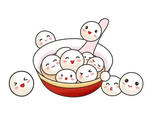 彩色手绘卡通新年春节习俗元宵节汤圆美食元素png素材