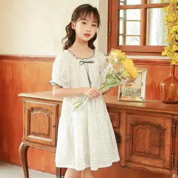 2022新款裙子童装女 10岁女孩衣服领结连衣裙儿童学院风海军领公主裙