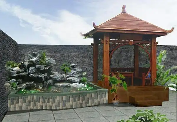 凉亭水景假山