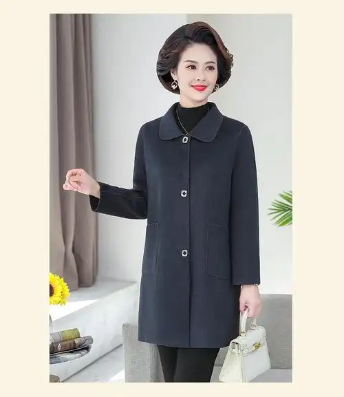 中老年女装时尚呢子大衣女外套中长款春秋季2021新款上衣女中年妈妈装