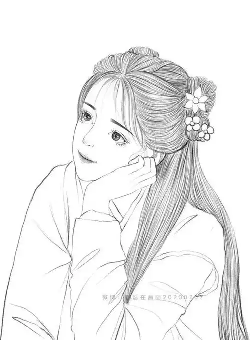 古风汉服人物手绘线稿|绘画|白描|线描|古体诗_网易订阅