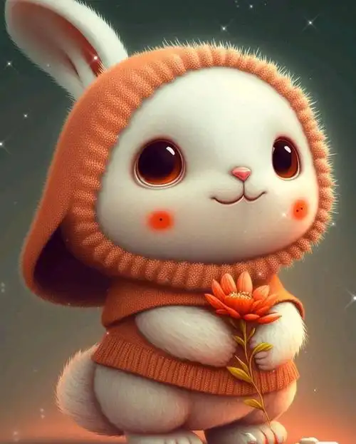 这么可爱的小兔,谁能拒绝呢?呆萌的小兔兔想赠予你一朵小花花.