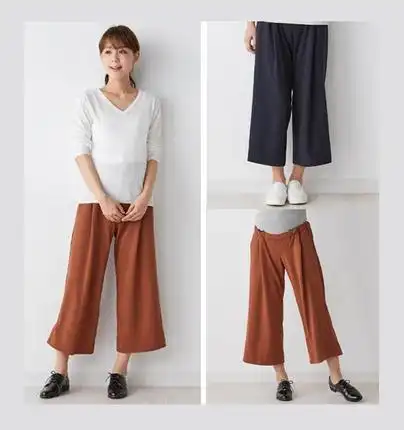 孕妇日本直筒产后宽松高质外贸托腹春夏九分孕妇阔腿裤