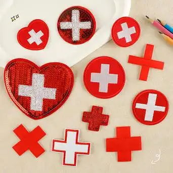 红十字刺绣补丁亮片布贴衣服辅料帽子背包装饰补洞贴花t恤补洞diy