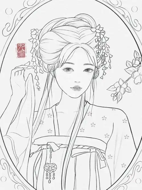 佳儿团练古风少女线稿