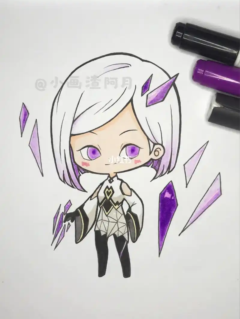 马克笔q版原创王者荣耀镜附线稿