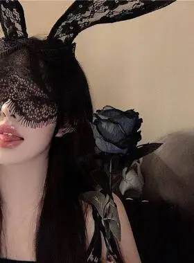 性感蕾丝面具半脸直播头套兔女郎眼罩古风面纱抖音兔子情趣面罩女
