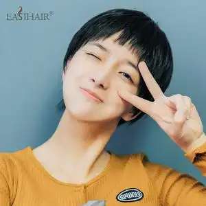 假发短发女全头套式真发头套全真自然2021年时尚新款适合圆脸超短