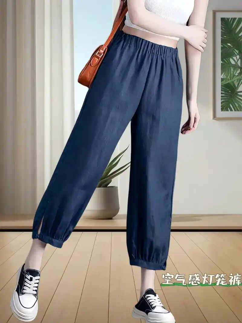 高级亚麻九分裤