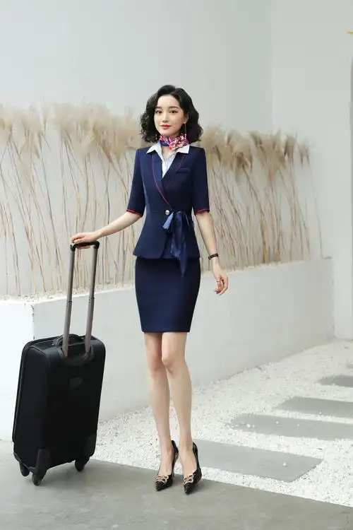 中国机长同款空姐制服职业套裙女装春夏新款美容院中袖酒店工作服