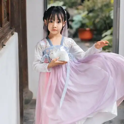 旗铂女童汉服儿童唐装中国风超仙襦裙古风古装小女孩连衣裙汉服裙
