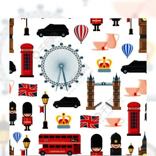或样式例证大笨钟英国巴士旅行矢量卡通伦敦景点和物体背景或图案图